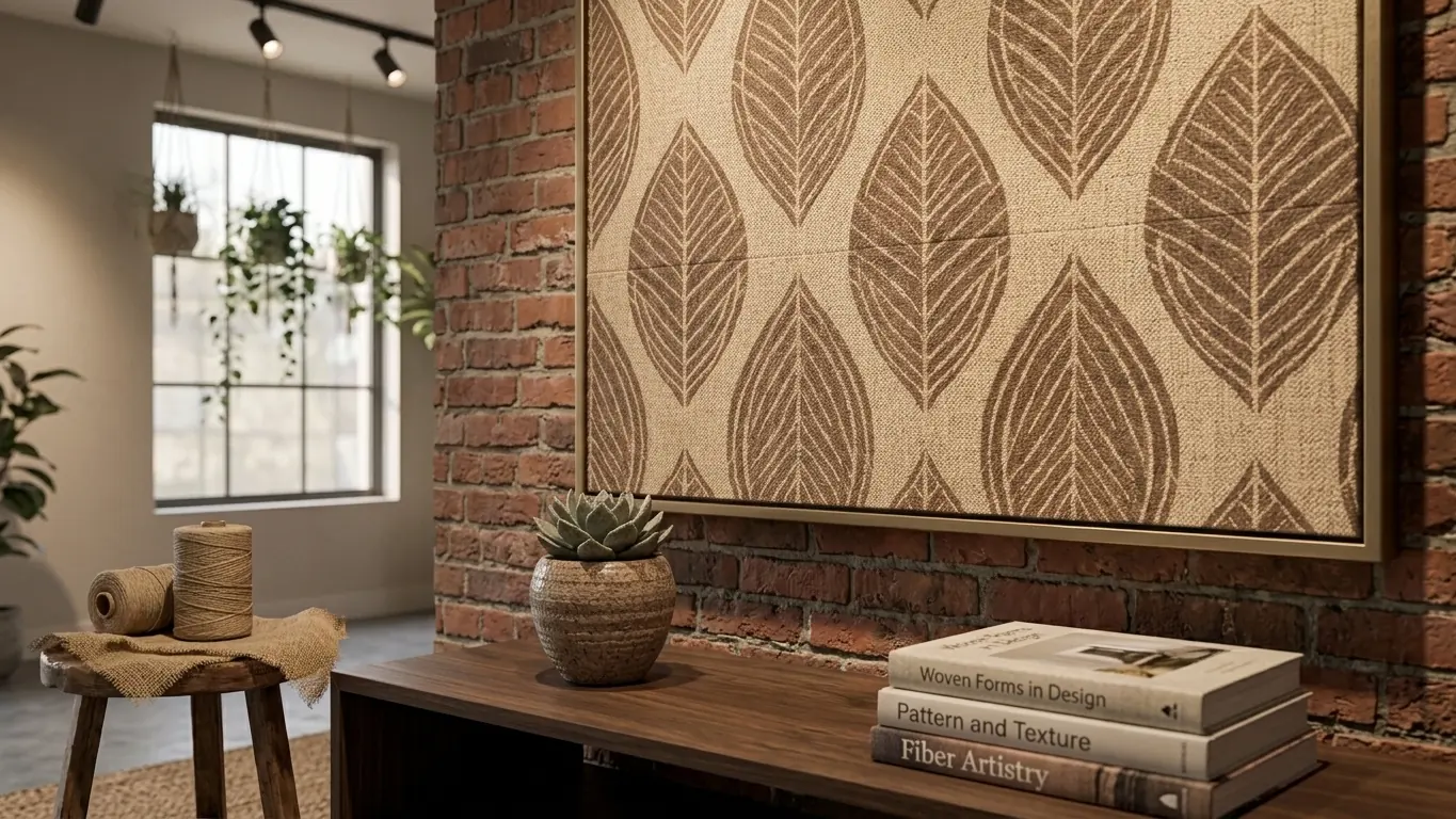 An ALGI Bio Wall panel mounted on an exposed brick wall above a timber console